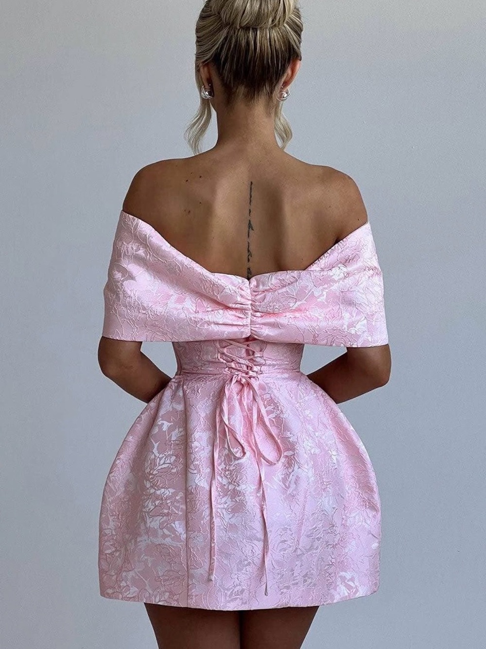 One-Shoulder Pink Bow Mini Dress - Picture 2 of 2